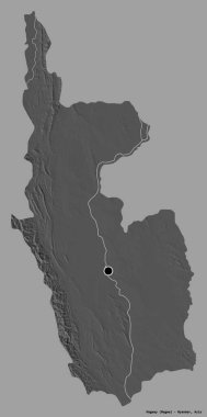 Magway 'in şekli, Myanmar' ın bölünmesi, sermayesi katı renk arka planında izole edilmiş. Çift seviyeli yükseklik haritası. 3B görüntüleme