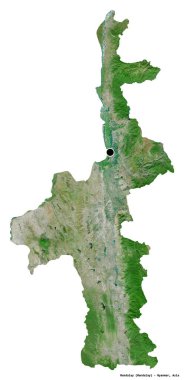 Mandalay 'ın şekli, Myanmar' ın bölünmesi, başkenti beyaz arka planda izole edilmiş. Uydu görüntüleri. 3B görüntüleme