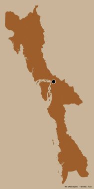 Mon 'un şekli, Myanmar eyaleti, sermayesi katı renk arka planında izole edilmiş. Desenli dokuların bileşimi. 3B görüntüleme