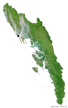 Rakhine 'in şekli, Myanmar eyaleti, başkenti beyaz arka planda izole edilmiş. Uydu görüntüleri. 3B görüntüleme