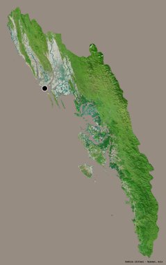 Rakhine 'in şekli, Myanmar eyaleti, sermayesi katı renk arka planında izole edilmiş. Uydu görüntüleri. 3B görüntüleme