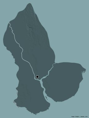 Yangon 'un şekli, Myanmar' ın bölünmesi, başkenti katı bir renk arkaplanı ile izole edilmiş. Renkli yükseklik haritası. 3B görüntüleme