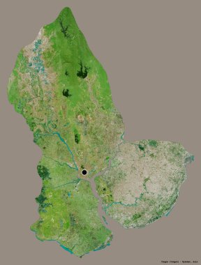 Yangon 'un şekli, Myanmar' ın bölünmesi, başkenti katı bir renk arkaplanı ile izole edilmiş. Uydu görüntüleri. 3B görüntüleme