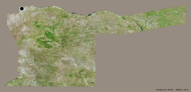 Kavango Doğu 'nun şekli, Namibya bölgesi, başkenti katı bir renk arkaplanı ile izole edilmiş. Uydu görüntüleri. 3B görüntüleme