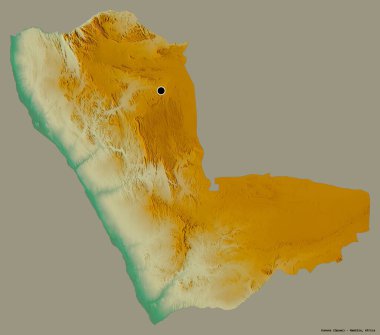Kunene 'in şekli, Namibya bölgesi, sermayesi katı renk arka planında izole edilmiş. Topografik yardım haritası. 3B görüntüleme
