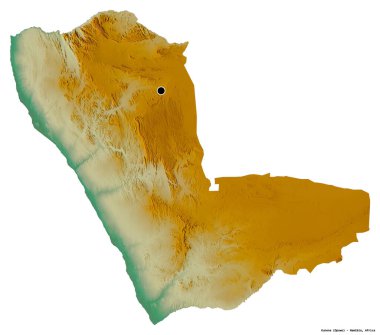 Kunene 'in şekli, Namibya bölgesi, başkenti beyaz arka planda izole edilmiş. Topografik yardım haritası. 3B görüntüleme