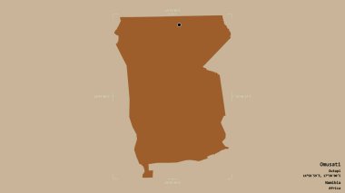 Omusati bölgesi, Namibya bölgesi, jeoreferatlı bir sınır kutusunda katı bir arka planda izole edilmiş. Etiketler. Desenli dokuların bileşimi. 3B görüntüleme