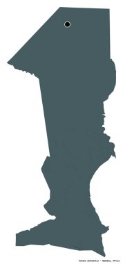 Oshana 'nın şekli, Namibya bölgesi, başkenti beyaz arka planda izole edilmiş. Renkli yükseklik haritası. 3B görüntüleme