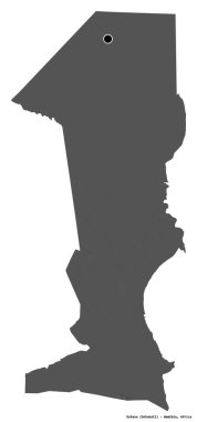 Oshana 'nın şekli, Namibya bölgesi, başkenti beyaz arka planda izole edilmiş. Çift seviyeli yükseklik haritası. 3B görüntüleme