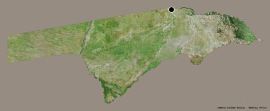 Zambezi 'nin şekli, Namibya bölgesi, başkenti katı renk arkaplanı ile izole edilmiş. Uydu görüntüleri. 3B görüntüleme