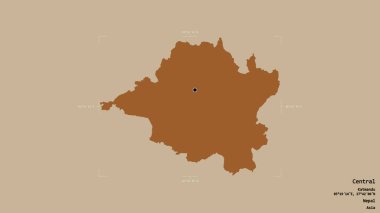 Merkez bölge, Nepal 'in gelişim bölgesi, katı bir arka planda izole edilmiş bir sınır kutusunda. Etiketler. Desenli dokuların bileşimi. 3B görüntüleme