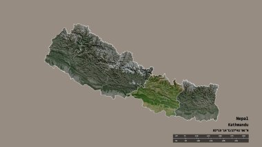 Başkenti, ana bölgesel bölümü ve ayrılmış Merkez Bölgesi ile Nepal 'in dejenere edilmiş şekli. Etiketler. Uydu görüntüleri. 3B görüntüleme