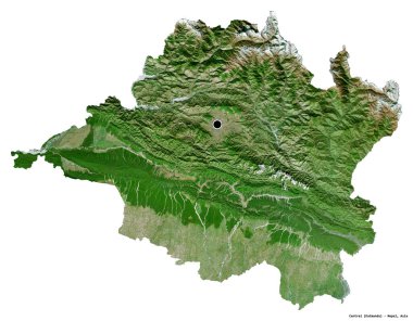 Merkezin şekli, Nepal 'in gelişim bölgesi, başkenti beyaz arka planda izole edilmiş. Uydu görüntüleri. 3B görüntüleme