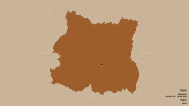 Doğu bölgesi, Nepal 'in gelişim bölgesi, jeoreferatlı bir sınır kutusunda sağlam bir arka planda izole edilmiş. Etiketler. Desenli dokuların bileşimi. 3B görüntüleme