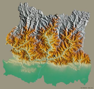 Doğu 'nun şekli, Nepal' in gelişim bölgesi, sermayesi katı renk arka planında izole edilmiş. Topografik yardım haritası. 3B görüntüleme