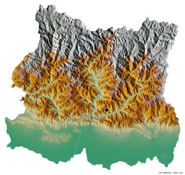 Doğu 'nun şekli, Nepal' in gelişim bölgesi, başkenti beyaz arka planda izole edilmiş. Topografik yardım haritası. 3B görüntüleme