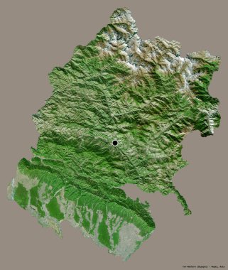 Uzak-Batı 'nın şekli, Nepal' in gelişim bölgesi, sermayesi katı renk arka planında izole edilmiş. Uydu görüntüleri. 3B görüntüleme