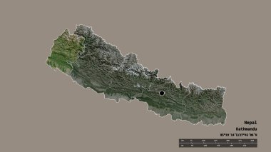 Başkenti, ana bölgesel bölümü ve ayrılmış Uzak-Batı bölgesi ile Nepal 'in dejenere bir şekli. Etiketler. Uydu görüntüleri. 3B görüntüleme