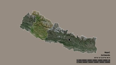 Başkenti, ana bölgesel bölümü ve bölünmüş Orta-Batı bölgesi ile Nepal 'in dejenere edilmiş şekli. Etiketler. Uydu görüntüleri. 3B görüntüleme
