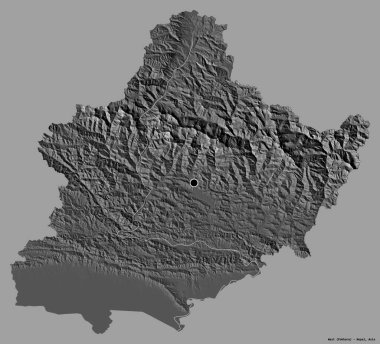 Batı 'nın şekli, Nepal' in gelişim bölgesi, sermayesi katı renk arka planında izole edilmiş. Çift seviyeli yükseklik haritası. 3B görüntüleme