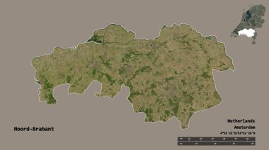 Hollanda 'nın Noord-Brabant bölgesinin başkenti sağlam bir zemin üzerinde izole edilmiştir. Uzaklık ölçeği, bölge önizlemesi ve etiketleri. Uydu görüntüleri. 3B görüntüleme