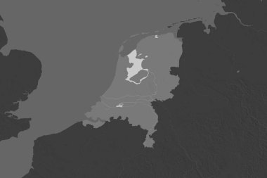 Hollanda 'nın şekli, komşu bölgelerin dedoygunluğuyla ayrılır. Çift seviyeli yükseklik haritası. 3B görüntüleme