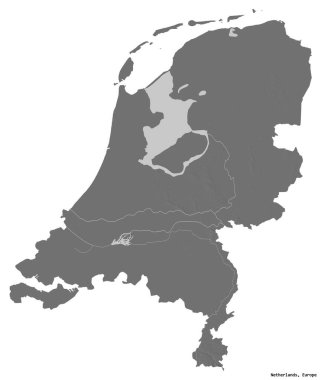 Beyaz arka planda sermayesi izole edilmiş Hollanda 'nın şekli. Çift seviyeli yükseklik haritası. 3B görüntüleme