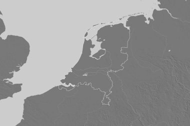 Hollanda 'nın genişletilmiş bir bölgesi. Çift seviyeli yükseklik haritası. 3B görüntüleme