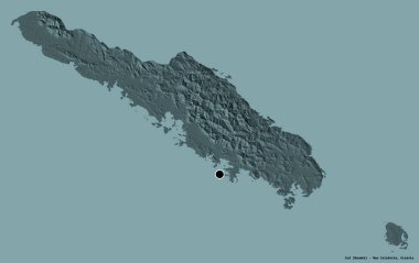 Yeni Kaledonya eyaleti Sud 'un şekli, başkenti katı renk arkaplanı ile izole edilmiştir. Renkli yükseklik haritası. 3B görüntüleme