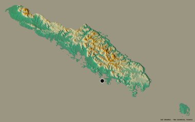 Yeni Kaledonya eyaleti Sud 'un şekli, başkenti katı renk arkaplanı ile izole edilmiştir. Topografik yardım haritası. 3B görüntüleme