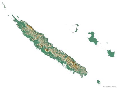Başkenti beyaz arka planda izole edilmiş Yeni Kaledonya 'nın şekli. Topografik yardım haritası. 3B görüntüleme