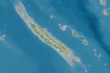 Yeni Kaledonya 'nın genişletilmiş alanı. Topografik yardım haritası. 3B görüntüleme