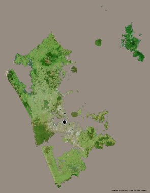 Auckland 'ın şekli, Yeni Zelanda bölge konseyi, başkenti katı renk arkaplanı ile izole edilmiş. Uydu görüntüleri. 3B görüntüleme