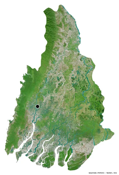 Form Ayeyarwady Delning Myanmar Med Huvudstaden Isolerad Vit Bakgrund Satellitbilder — Stockfoto