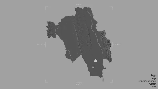 Район Баго Разделение Мьянмы Изолирован Твёрдом Фоне Геометрической Коробке Метки — стоковое фото