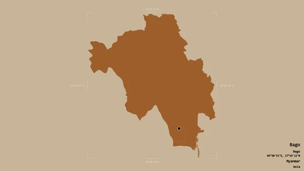 Bago地区 缅甸的分裂地区 在一个地理参照框的坚实背景下被隔离 图形纹理的组成 3D渲染 — 图库照片
