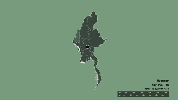 Forma Dessaturada Mianmar Com Sua Capital Principal Divisão Regional Área — Fotografia de Stock