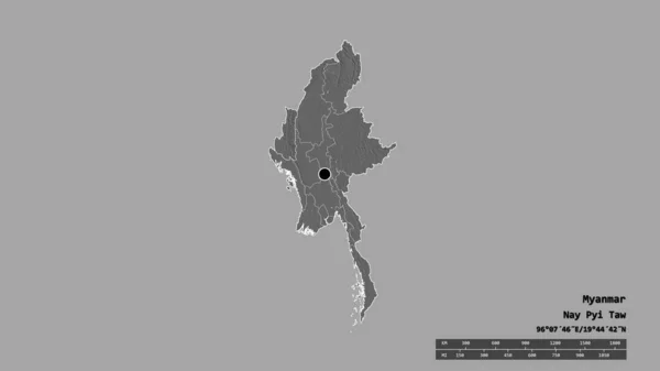 Αποσυντέθηκε Σχήμα Της Μιανμάρ Την Πρωτεύουσα Την Κύρια Περιφερειακή Διαίρεση — Φωτογραφία Αρχείου