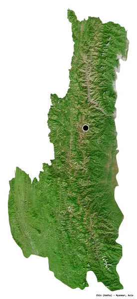 Shape Chin Myanmar Met Hoofdstad Geïsoleerd Witte Achtergrond Satellietbeelden Weergave — Stockfoto