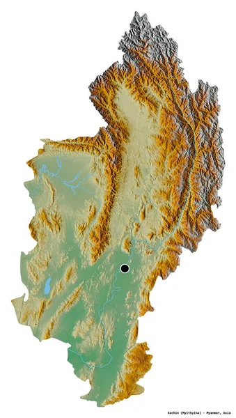 Kachin Alakja Mianmar Állam Fővárosát Fehér Háttérrel Elszigetelve Topográfiai Domborzati — Stock Fotó