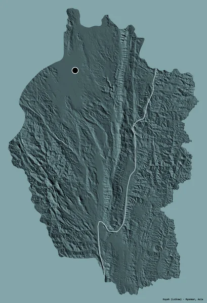 미얀마의 Kayah 모습을 있으며 수도는 색깔의 배경에 고립되어 지형도 렌더링 — 스톡 사진