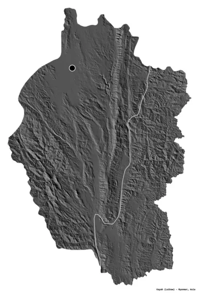 ミャンマーのカヤ州の形で 首都は白い背景に孤立しています 標高マップ 3Dレンダリング — ストック写真
