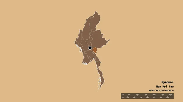 Forma Desolata Del Myanmar Con Sua Capitale Principale Divisione Regionale — Foto Stock