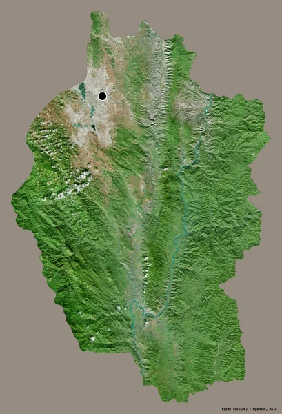 缅甸克耶邦的形状 其首都被隔离在纯色的背景下 卫星图像 3D渲染 — 图库照片