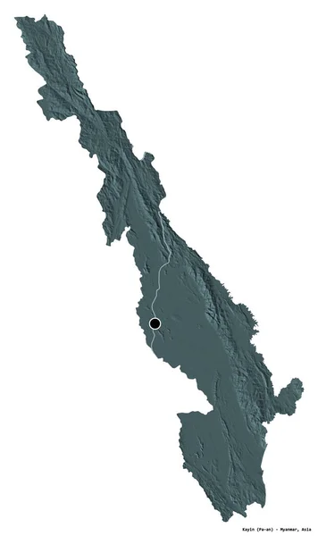 Forma Kayin Estado Myanmar Con Capital Aislada Sobre Fondo Blanco —  Fotos de Stock