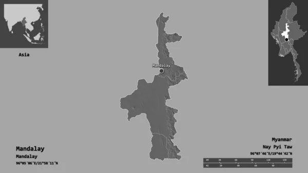 Форма Мандалая Разделение Мьянмы Столицы Шкала Расстояний Предварительные Просмотры Метки — стоковое фото