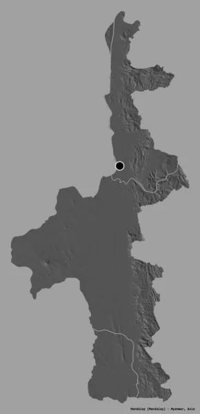 曼德勒的形状 缅甸的分裂 其首都孤立在一个坚实的色彩背景 Bilevel高程图 3D渲染 — 图库照片
