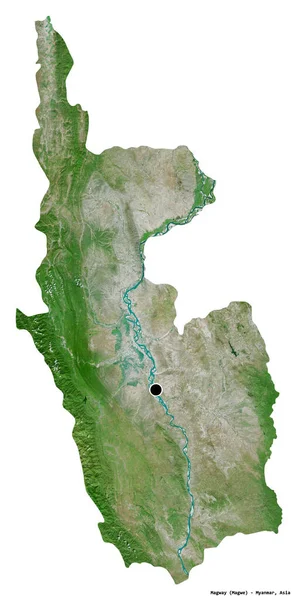 ミャンマーの一部門であるマグウェイの形は 白い背景に首都を隔てている 衛星画像 3Dレンダリング — ストック写真