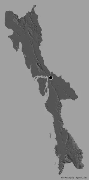 Форма Мон Штат Мьянма Столицей Изолированы Твердом Цветном Фоне Карта — стоковое фото