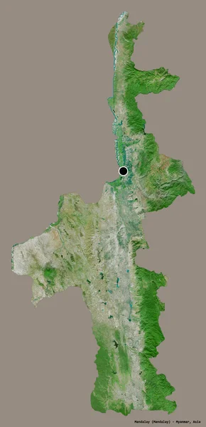 曼德勒的形状 缅甸的分裂 其首都孤立在一个坚实的色彩背景 卫星图像 3D渲染 — 图库照片